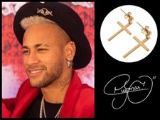 Men’s/Boy’s: Neymar 18ct 1 Pair Yellow Gold Plated 25mm Drop Hoop Cross Earrings