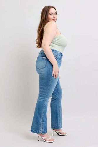 Judy Blue High Waist Tummy Control Vintage Wash Side Slit Slim Boot Jeans - 第 17/20 張圖片