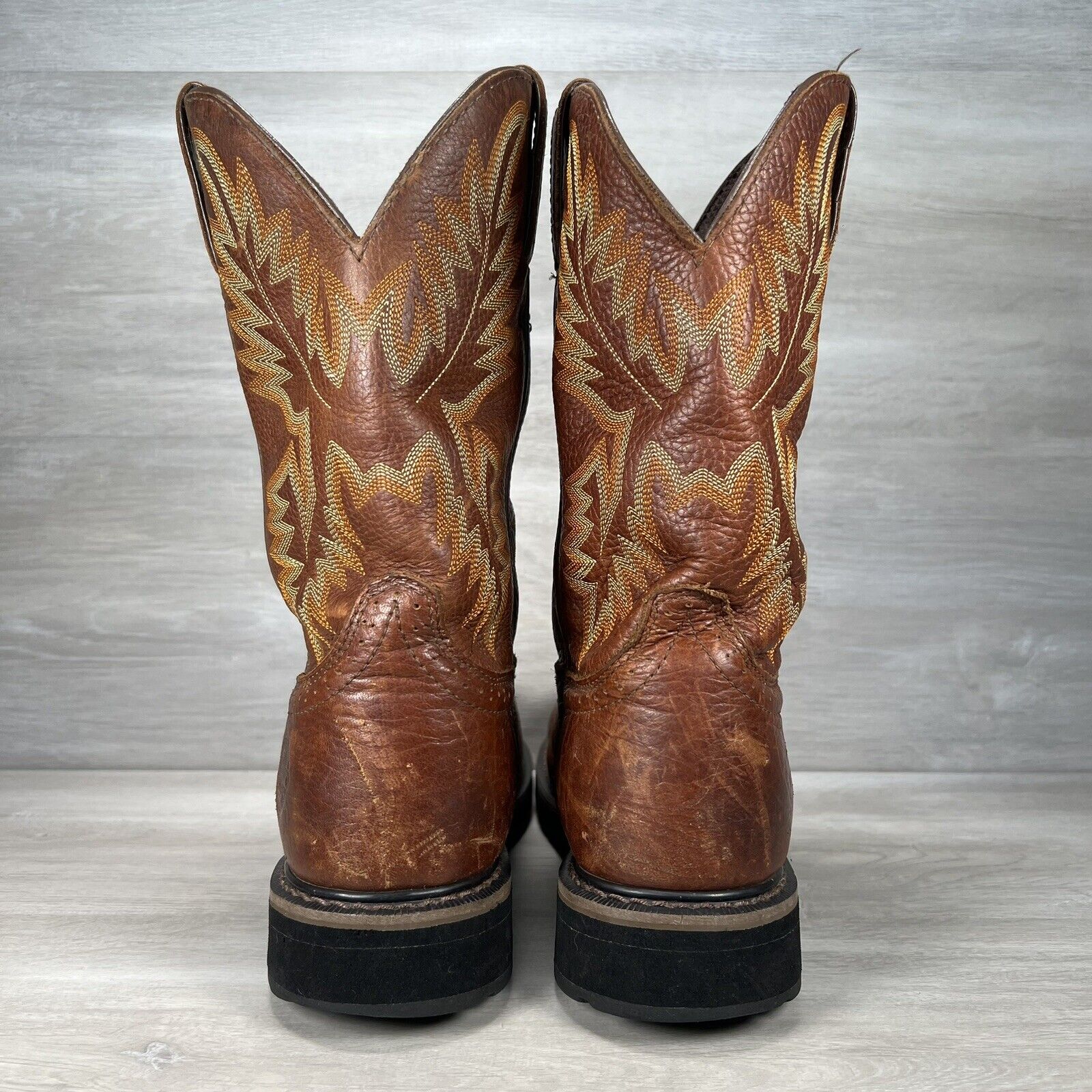 Justin Boots Mens 8 D Stampede Brown Leather Pull… - image 2