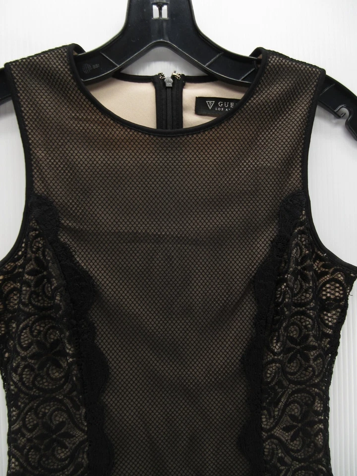 Guess Dress Women 0 Black Sheath Lace Crochet Sheer Party Evenings Paisley Zip - Image 2 of 4
