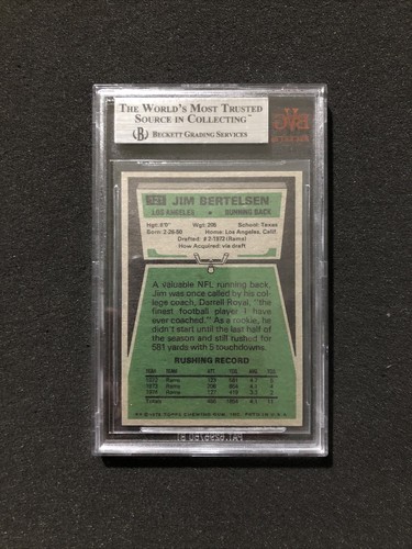 1975 Topps Football JIM BERTELSEN #121 BVG/BGS GRADED 9 - MINT - Picture 2 of 2