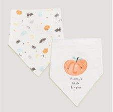 BNWT ONE SIZE MATALAN MUMMY'S LITTLE PUMPKIN HALLOWEEN BABY BANDANA BIBS 2 PACK