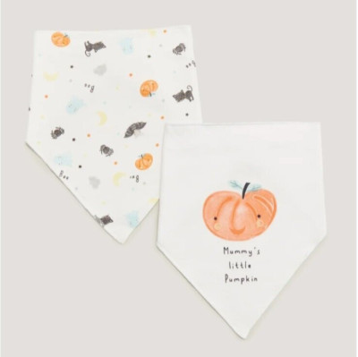 NEU MIT ETIKETT ONE SIZE MATALAN MAMAS KLEINER KÜRBIS HALLOWEEN BABY BANDANA LÄTZCHEN 2ER-PACK