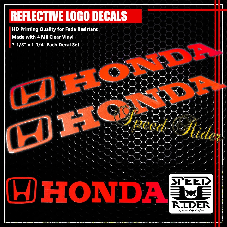 CINTA REFLECTANTE ROJA PARA LLANTA RAYA PARA RUEDA DE COCHE BICICLETA + LOGOTIPO DE HONDA + CALCOMANÍA DE LETRAS 16 17 18 Foto 2 de 4