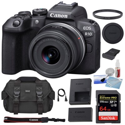 Canon EOS R10 MirrorlessCamera |18-45mm Lens +Case +Memory +Cleaning Kit +Filter