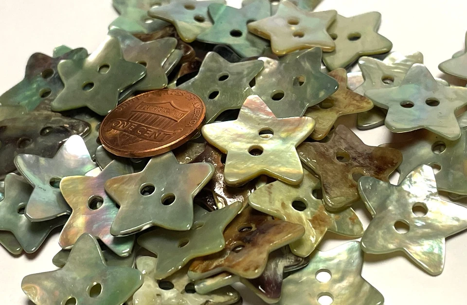 8 PCS ONLY! Dyed Pale Green Star Abalone Shell Sew-thru Buttons 19mm 3/4" 13552 - Image 3 of 4