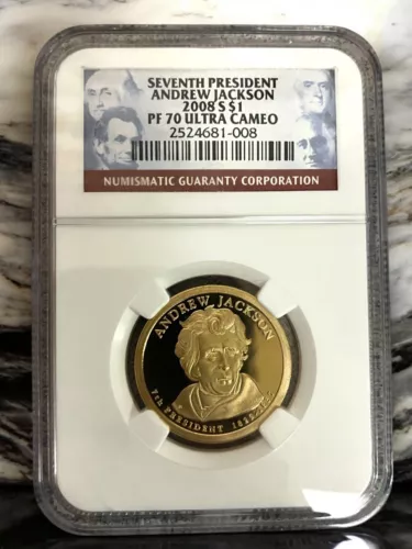 2008 S $1 Coin  | Seventh President | Andrew Jackson | NGC PF70 Ultra Cameo |