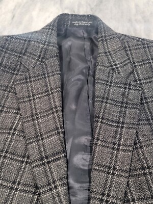 42R Men's Vintage Egon Von Furstenberg Blazer Gray Windowpane Wool Sport Coat