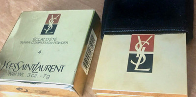 YSL Silk Finish Pressed Powder Gold  Plated Compact  Sunny Complexion #4 France