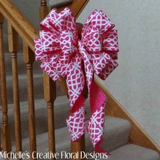 10" W PINK WIRED BOW WHITE DESIGN WREATHS EASTER BASKETS GIFTS PARTY DECORATIONS