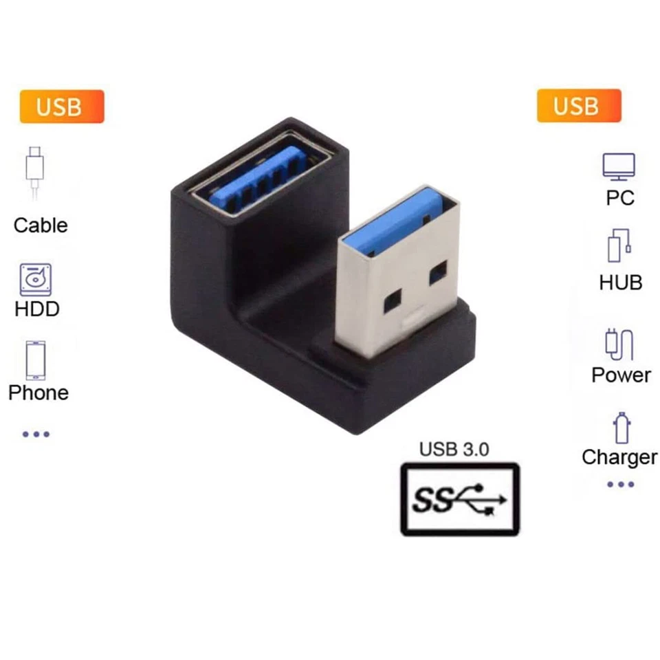 10x Down Angled U Shape USB 3.0 A Male to A Female Extension 10Gbps OTG Adapter - Image 4 of 4