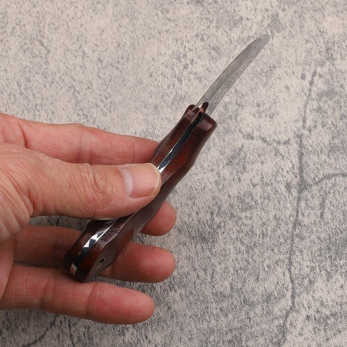 Small Damascus Round Head Knife Leather Craft Cutter Rosewood Handle EDC Tools - Picture 10 of 14