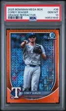 2025 Bowman Mega Box Chrome - Corey Seager #38 - Orange Ref #/25 PSA 10 POP 1