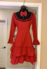 The Pirate Dressing RED  Black Ruffled DRESS 100 Cotton Cosplay Costume Size S