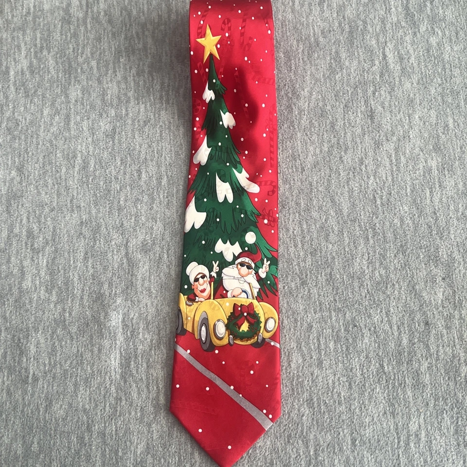 Hallmark Yule Tie Greetings Christmas Santa Mrs Claus Car Peace Silk Men Vintage - Image 4 of 4