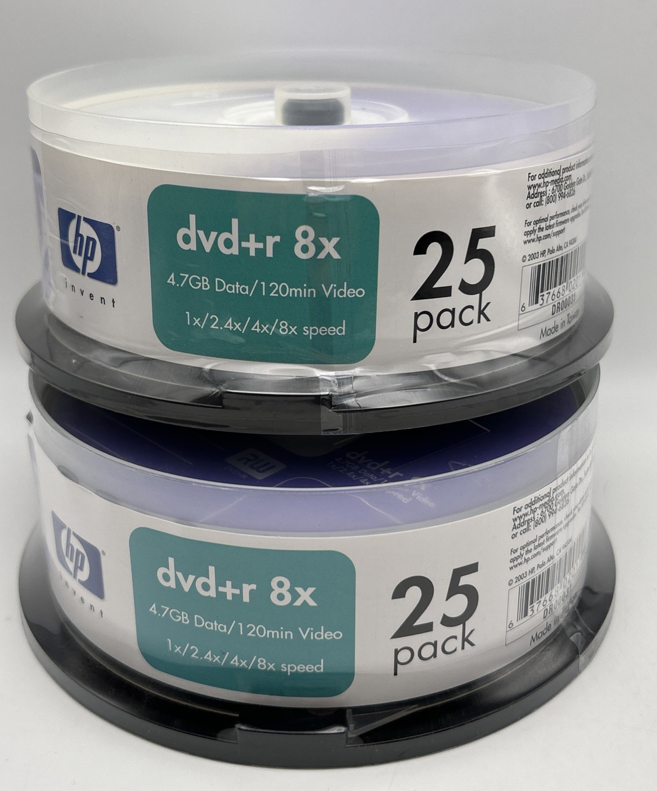 HP DVD-R Spindle 2- 25 Packs RW 8X / 4.7GB / 120 Min New Sealed Lot Of 2