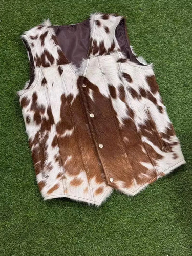 Vintage Genuine Cowhide Hair On Vest Leather Western Waistcoat Cowhide Fur Vest - Picture 2 of 3