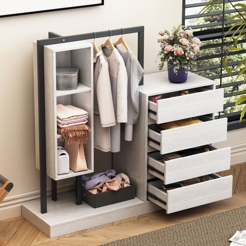Wardrobe Clothes Closet Wardrobe Rack Storage Organizer w/ 4 Drawers 3 Shelves - Picture 11 of 16