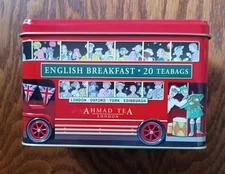 Ahmad English Breakfast Tea Tin Coin Bank London Double Decker Bus FREE SHIPPING