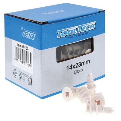 ToolTech Hohlraumdübel 50 Stück 14 x 28 mm, Gipskartondübel, Rigipsdübel, Dübel