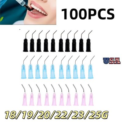 100pcs Dental Pre Bent Needle Tips for Etch Gel Composite Flow Applicator