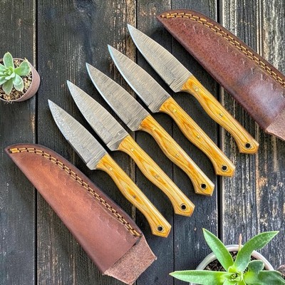 Steak Knives | Lot of 5 | Damascus Steel | Premium Pakka Wood Handle | D346
