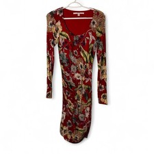 Guess Women's Red Dust Garden Fever Long Sleeve Cierra Bodycon Dress S