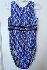 GK Elite Gymnastics Leotard Geometric Printed Blue Black White Size CL
