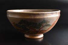 S9685: Japanese Seto-ware Colored porcelain Landscape Muffle painting TEA BOWL