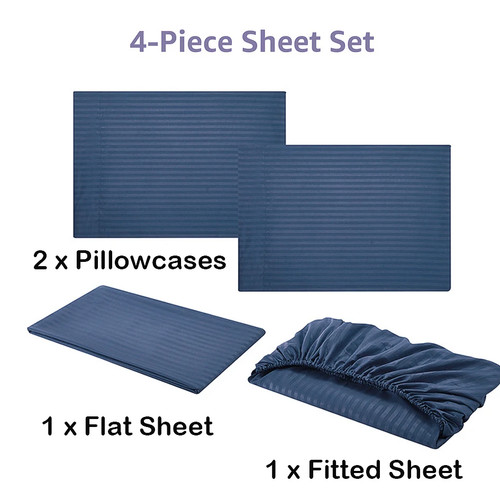 Juego de 4 piezas sábanas planas ajustables de lujo con fundas de almohada juego de ropa de cama a rayas lisas - Imagen 5 de 34