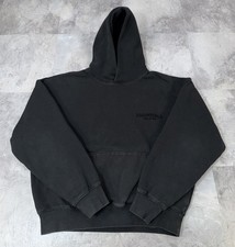 Fear of God FOG Essentials Black Stretch Limo Hoodie Velvet Letters Mens Small