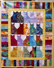 Handmade Colorful Prints Yellow Trimmed Kitty Cat Quilt Throw CAT RESCUE