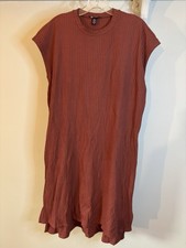 EILEEN FISHER Brown Ribbed Midi Dress M Tencel Lyocell Minimalist Cap Sleeve
