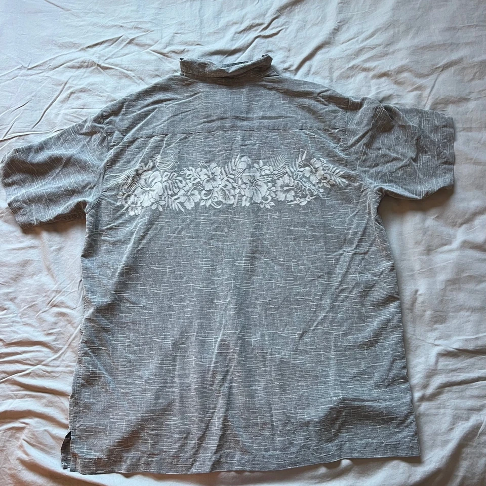 Camisa Hawaiana JIMMY BUFFETT Margaritaville Para Hombres Grande Gris Seda Vacaciones Verano Foto 3 de 4