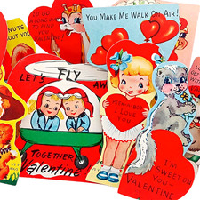 Vintage 1950's Retro Valentine's Day Cards, Unused Set of 9, New Old Stock