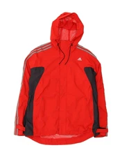 ADIDAS Mens Hooded Rain Jacket UK 40 Large Red Colourblock Polyester NB01