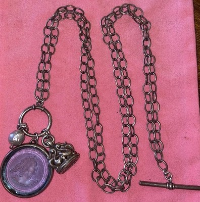 Designer EXTASIA Chunky Chain Necklace Intaglio Glass Cameo Pendant  21 Inch