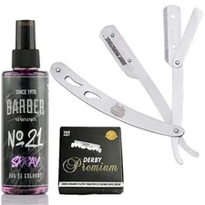 The Shave Factory Straight Edge Razor Kit (Steel Razor/Barber No21 50ml Cologne
