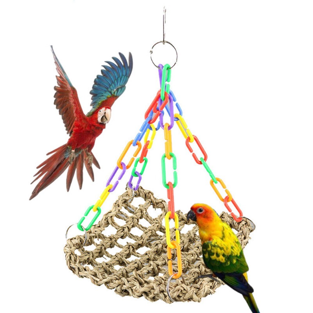Parrot Swing Toys Parrots Cage Hanging Foraging Chew Bird Toy Seagrass Mat  AU
