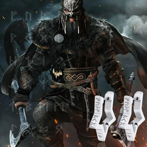 2pcs Norse Viking Runes Hoop Earrings Punk Amulet Protection Huggie for Men Boys - Picture 17 of 76