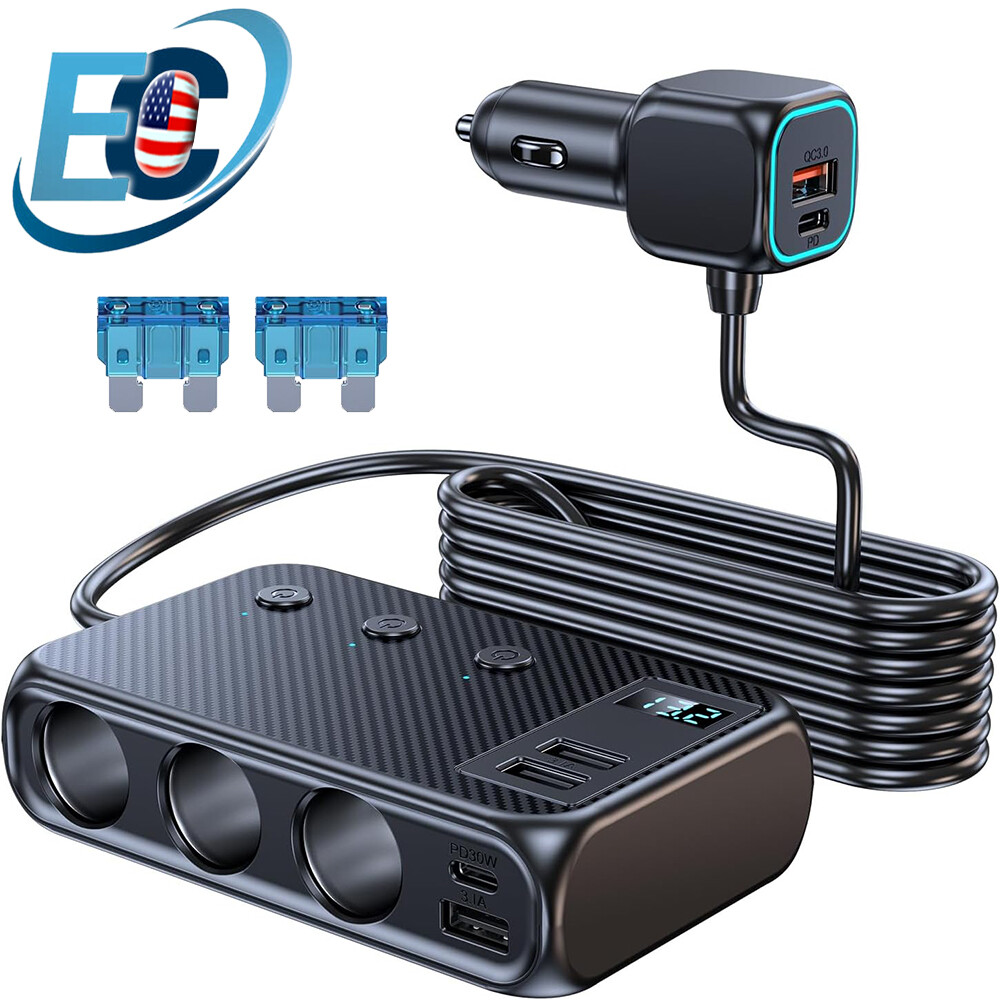 are cigarette lighter splitters safe 9in1 Car Cigarette Lighter Socket Splitter USB C Fast Charger 3Way Power  Adapter
