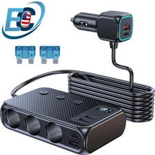9in1 Car Cigarette Lighter Socket Splitter USB C Fast Charger 3Way Power Adapter