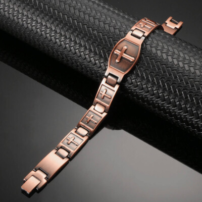 Cross Pure Copper Magnetic Bracelet Men Ring Set Balance Energy Power Calm  Joy