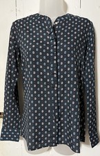 BANANA REPUBLIC Navy Paisley Foulard Long Sleeve Pleated Front Blouse Size XS