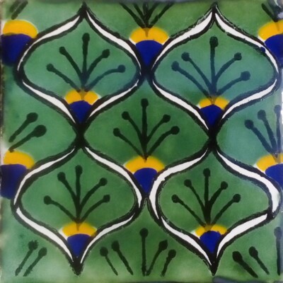 C#056) MEXICAN TILES CERAMIC HAND MADE SPANISH INFLUENCE TALAVERA MOSAIC ART