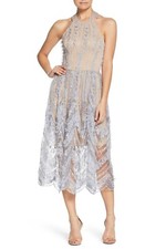 DRESS the POPULATION Nude Lining 3D Floral Sheer Lace Valerie Halter Midi S 4/6
