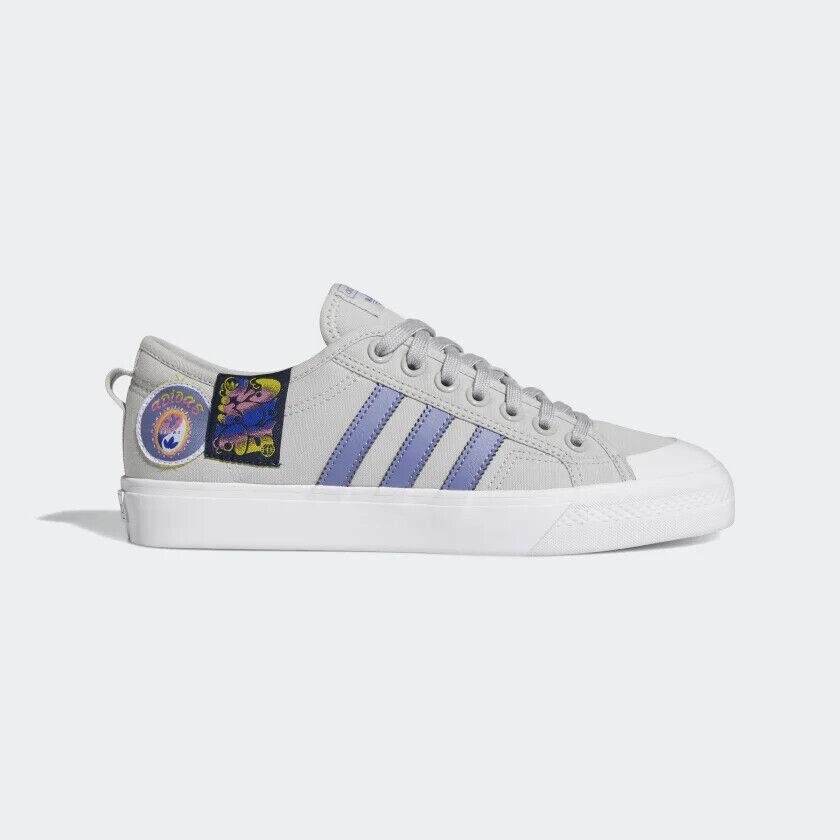 adidas Originals Nizza Shoes Grey Two White Orbit Violet GZ8659 SIZE 10.5