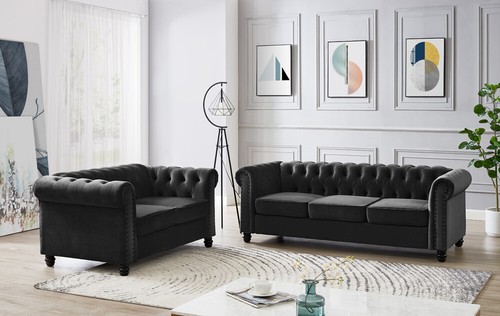 Chesterfield Sofa Velvet 3 2 Seater Couch Tufted Suite Studded Scroll Arms - Picture 41 of 66