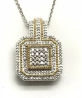 Sterling Silver 925 Two Tone Diamond Accent Illusion Cable Halo Cushion Necklace