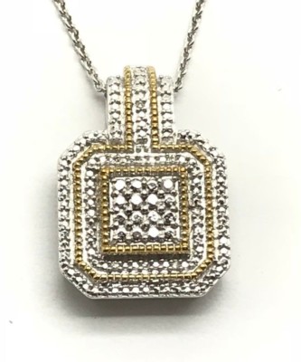 Sterling Silver 925 Two Tone Diamond Accent Illusion Cable Halo Cushion Necklace